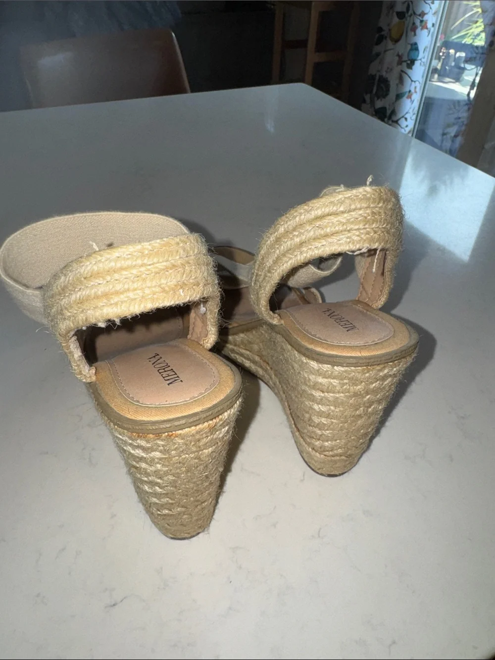 Women’s Cream Espadrille Wedge Sandals - Elastic Ankle Strap